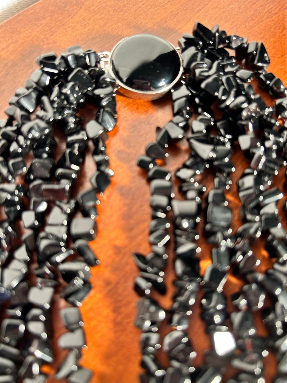 Vintage 925 Silver LP 6 Strand Black Onyx Pearl Necklace Round Baroque 18" Rare